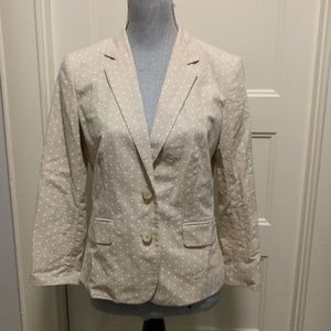 Polka Dot Print Banana Republic Blazer in linen/cttn w cream/white, size 4, EUC